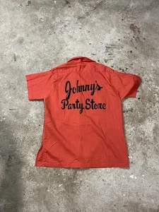 Vintage 60s Hilton Chainstitch Bowling Shirt Men’s Size Medium 34 Orange Button - Picture 1 of 4
