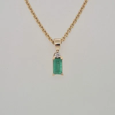 585er Gelbgold Anhänger 1  Smaragd & mit einem Brillant (ohne Kette) - Bild 1 von 3