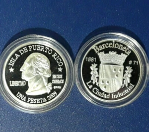 Silver PESETA BARCELONETA  2009 Puerto Rico Boricua Quarter 1/100 Plata - Picture 1 of 4