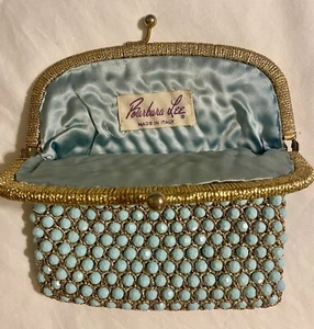 Vintage Barbara Lee Aqua Beaded Clutch Purse with Gold Tone Clasp - Picture 1 of 4