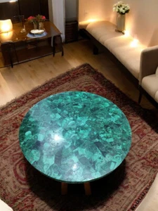 24" Round Malachite Stone Coffee Table Top Random Green Gemstone Home Decors - Picture 1 of 10