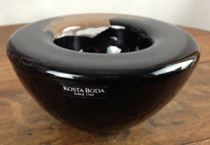 KOSTA BODA ANNA EHRNER ATOLL Purple Black Art Glass Bowl Sweden 4 ½” Wide #WH-2 - Picture 1 of 5