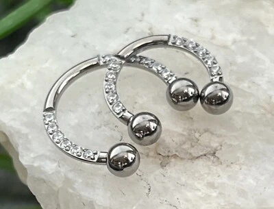 Anillo de tabique cartílago pezón herradura barra circular titanio lados gema 1 pieza Foto 1 de 4