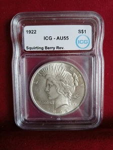 1922 Peace Dollar Squirting Berry Reverse Mint Error AU55 Free Shipping in USA - Picture 1 of 3