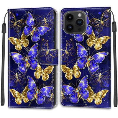 Funda de teléfono con soporte abatible de cuero tipo billetera pintada para iPhone 17 Pro Max 16 15 14 13 7 Foto 1 de 4