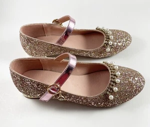 Niñas Niños Rosa Brillante Vestido Fiesta Boda Tacón Zapatos EE. UU. Talla 7/7.5 Usados Una Vez - Imagen 1 de 9
