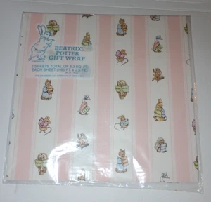 Vintage Beatrix Potter Gift Wrap American Greetings 2 Sheets 8.3 Sq. Ft. Sealed - Picture 1 of 3