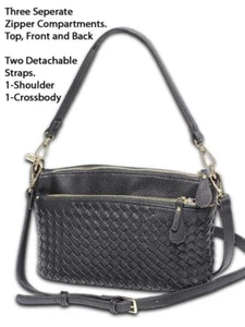 MC HANDBAGS 6043 Meloney-BLACK Pebble Grain Woven 3 COMPARTMENTS CROSSBODY - Picture 1 of 1