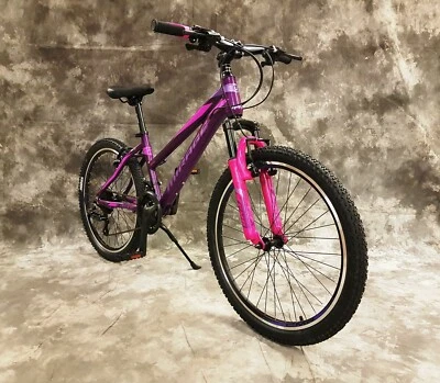 26 Zoll ALU Damen MTB Gefedert mit 21-Gang Shimano NEU 2666-Lila-Pink - Bild 1 von 4