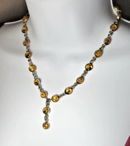 Collana Vintage Sterling Firmata Messico Fiori Pressati In Resina Link Lavalier - Foto 1 di 11