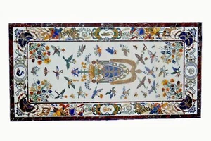 4'x2' White Center Coffee Marble Table Top Inlay Malachite decor pietra dura - Picture 1 of 5