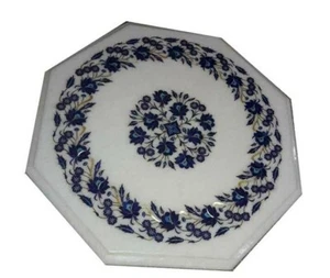 12” Marble corner table Top handmade inlay semi precious stones work table - Picture 1 of 4