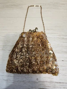 40er Jahre Vintage Handtasche goldfarben verziert Perlen Pailletten mit Verschluss - Bild 1 von 7
