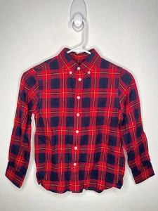 E Land Plaid Button Down Shirt Boys Size 8 Long Sleeve Red Navy Collar Causal - Picture 1 of 4