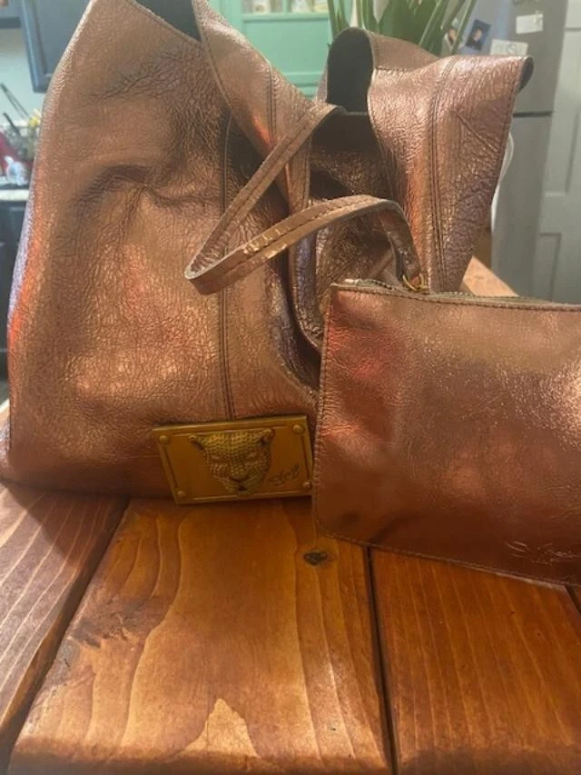 Sharif Legacy Pearlized Slouchy Leather Hobo with Wristlet-Bronze Metallic  NWOT - Image 1 of 1