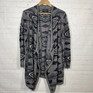 Lucky Brand Aztec Cardigan Sweater Womens Size Medium Gray Open Knit - Picture 1 of 10