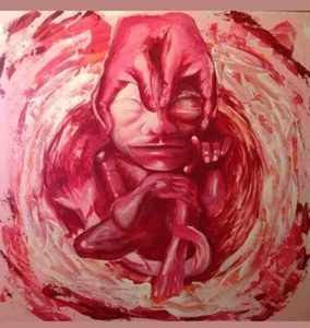 Original Kunst Acryl Gemälde 24x24 Geburt oder Abtreibung Abstrakter Ausdruck Rot - Bild 1 von 1