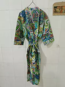 Paisley Print Indian Long 100%Cotton Kimono Women Nightwear Robe Gown Dress Maxi - Picture 1 of 6
