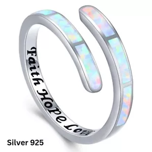 Glaube Hoffnung Liebe Ring 925 Sterling Silber weißer Opal verstellbar Ring Valentinstag  - Bild 1 von 7