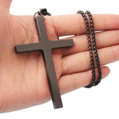 Nuevo Collar Colgante Cruz Grande Acero Inoxidable Negro Crucifijo Joyería Hombre 24" Foto 1 de 4