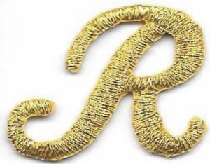 1 1/8" Fancy Metallic Gold Script Cursive Alphabet Letter R Embroidered Patch - Picture 1 of 1