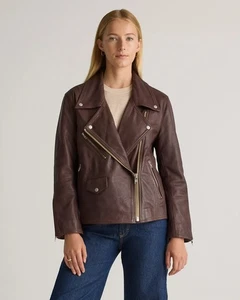 Quince Brown 100% Leather Oversized Biker Jacket Medium New With Tags Moto - Picture 1 of 6