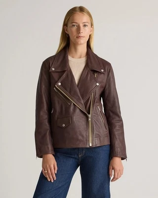 Quince Brown 100% Leather Oversized Biker Jacket Medium New With Tags Moto - Image 1 of 4