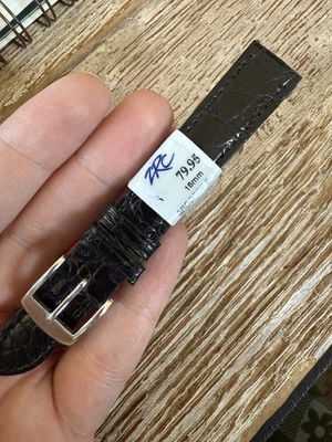 Correa de reloj de cuero de cocodrilo negro 16 mm nueva con etiquetas Foto 1 de 3