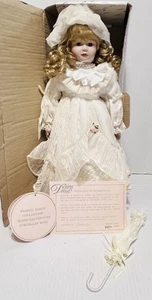 RARO Diseño Debut 18” Muñeca Porcelana “Cristal” Blanco Vestido Paraguas Certificado de Autenticidad Numerado - Imagen 1 de 15