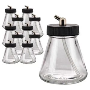 10 Airbrush 2.7oz Glass Jar Bottles 60° Angle Adaptor Lid Assembly Single-Action - Picture 1 of 5