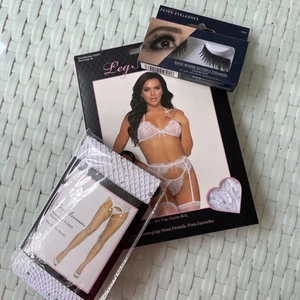 Leg Avenue 3 pc. Rhinestone Lace Bra Top, Garter Belt & G-string M, & access. - Picture 1 of 8