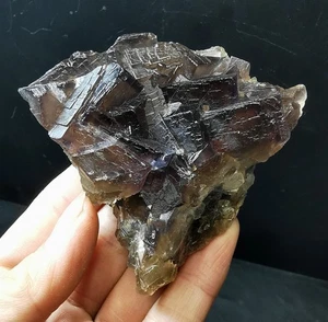 218g Natural Black Rose Fluorescent Cube Fluorite Quartz Mineral Specimen - Picture 1 of 24