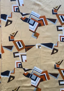 Vintage Retro Mod Stoff Polyester geometrisch 158" x 44" 1970er orange hellbraun schwarz - Bild 1 von 9