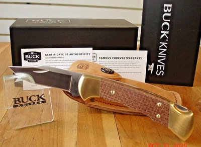 NIB BUCK KNIFE 112 BRS CUSTOM RANGER BOS MAGNACUT BLADE BURLAP MICARTA HANDLE - Image 1 of 4