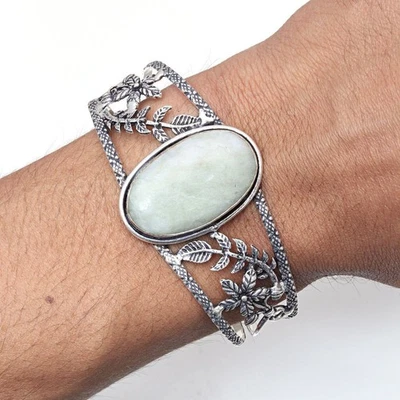 Green Septerian Gemstone Handmade Jewelry Cuff Bracelets 7''Adjustable - Image 1 of 4