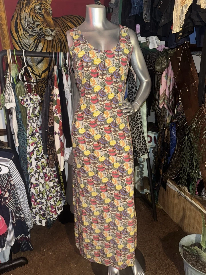 Vestido Floral FLAX Jeanne Engelhart Mediano Rayón Lagenlook Maxi Ligero Arte De Colección Foto 1 de 4