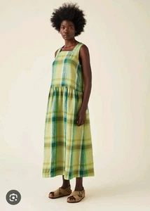Toast Acid Green Trapeze Check Linen Dropped Waist Dress XS Oversized - Picture 1 of 8
