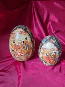 Antique Pair Of Large Satsuma Porcelain Eggs. 10,5" And 8,5" - Picture 1 of 21