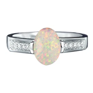 Anillo de diamantes de oro blanco 585 de 1,10 quilates natural de ópalo australiano y certificado GI - Imagen 1 de 4