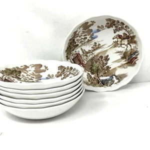 7 Ridgeway Coaching Days Berry Bowls Staffordshire England Brown Transferware - Picture 1 of 6