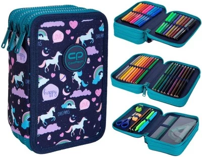 COOLPACK Federmäppchen 44-teilig gefüllte Schüleretui 3-stöckig Happy Unicorn