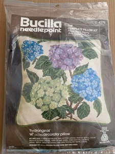 Hydrangeas Bucilla Needlepoint Kit Complete Pillow Kit  Decorator Wool 4276  14” - Picture 1 of 4