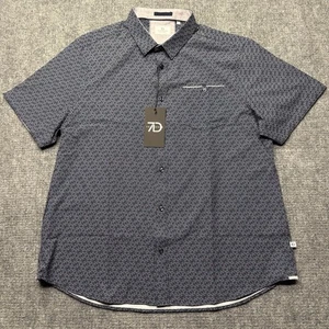 7 Diamonds Shirt Mens XXL 2XL Blue 4-Way Stretch Geometric Print Button Up NEW - Picture 1 of 7