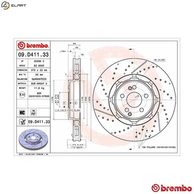2x BRAKE DISC 09.D411.33 FOR MERCEDES-BENZ 256.M930/830 M256.930 3.0L 6cyl GLE - Image 1 of 4