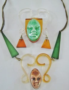 EXTREMELY RARE EARLY VINTAGE ELZAC LUCITE MODERNIST NECKLACE + BROOCH PIN SET - Picture 1 of 7