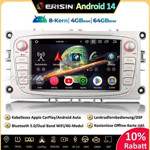 8-Kern DAB+Android 14 Autoradio GPS CarPlay Für Ford Focus C/S-Max Galaxy Mondeo - Bild 1 von 20