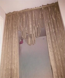 HELLBRAUNE VORHÄNGE MIT NETZ/SPITZE TRANSPARENT - Bild 1 von 6