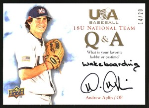 2008-09 USA Baseball 18U National Team Q & A Autographs #18QAAA Andrew Aplin /20