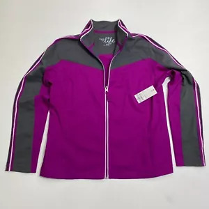 Made For Life Windbreaker Jacket Womens M Petites Purple Gray Pockets Zip New - Picture 1 of 10