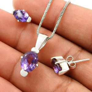 Women Gift Amethyst Stone Earrings Pendant Set 925 Sterling Silver L41 - Picture 1 of 8